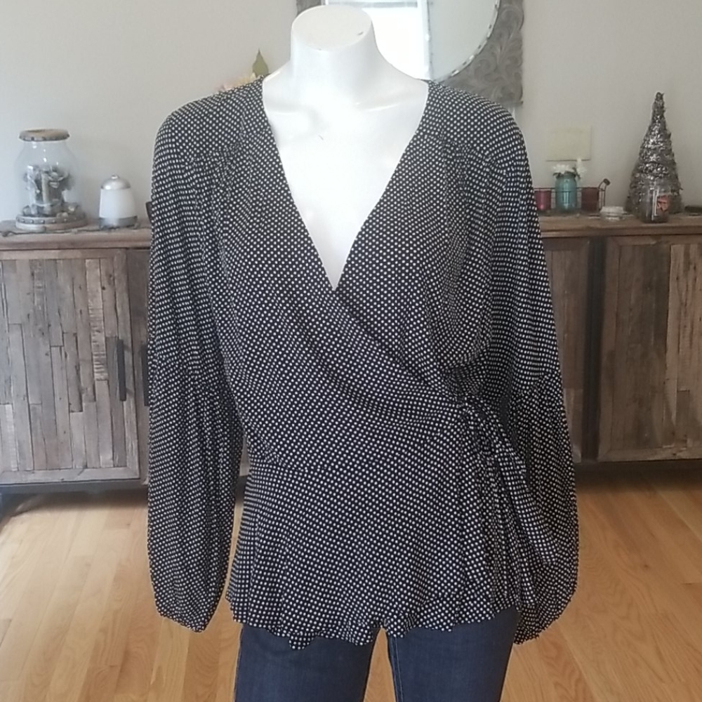 Maeve by Anthropologie polka dot Ingrid Balloon sleeve wrap peplum blou… - Picture 4 of 16